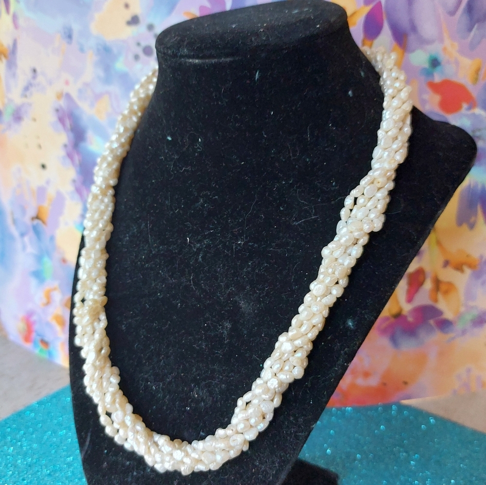 Vintage Multi-strand Freshwater Rice Pearl Necklace, Creamy White, 17"